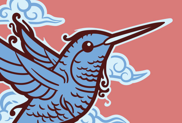 Hummingbird Rose Wine Label Illustration